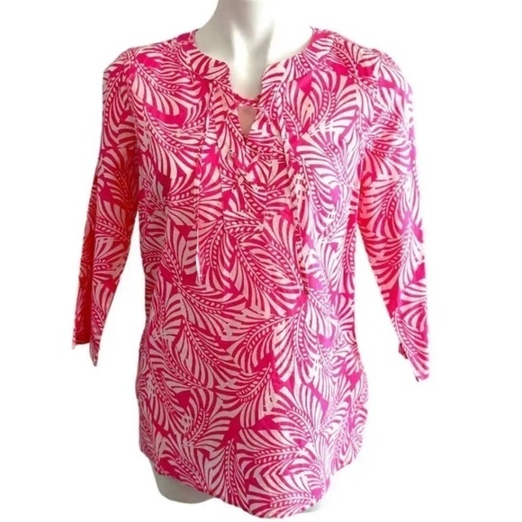 𝅺nwt Talbots Palm Print Tunic Top Blouse Women’s Size S - Picture 1 of 10